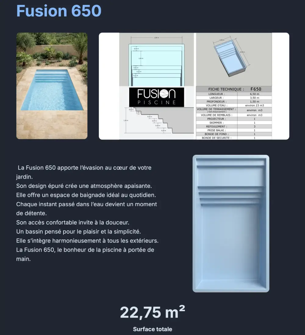 Fusion 650 ( 6,50 x 3 x 1,50 m )