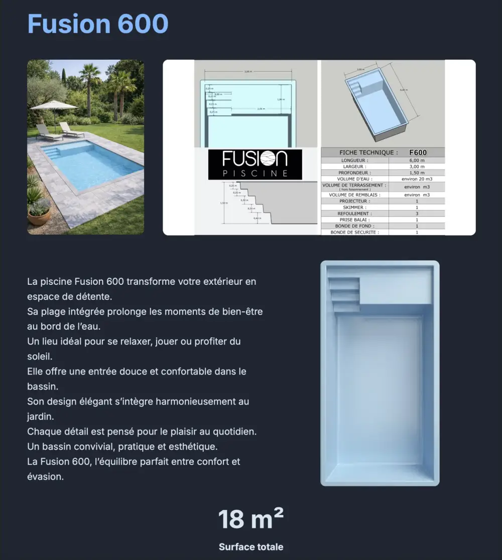 Fusion 600 ( 6 x 3 x 1,50 m )